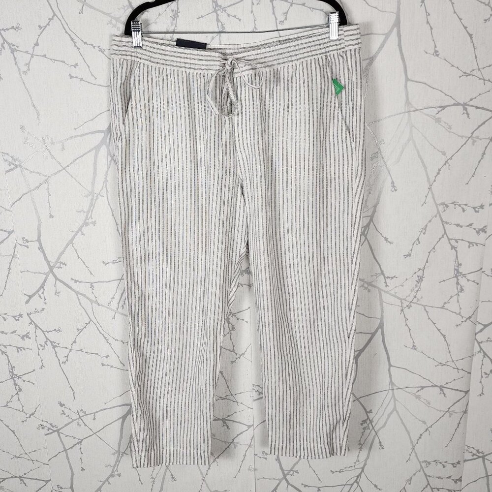 GAP White Stripe 55% Linen Blend High Rise Easy Ankle Pants
